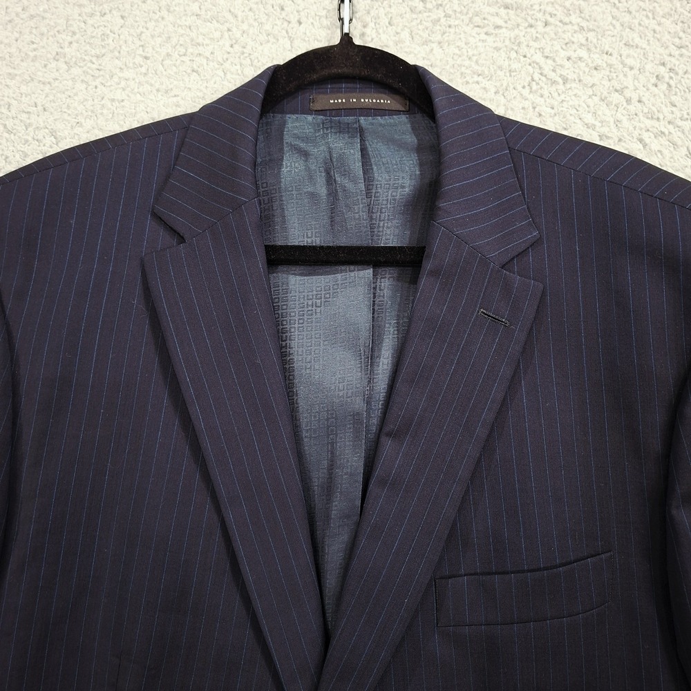 Boss Hugo Boss Navy Light Blue Pinstripe Wool Coat Blazer Double Vented 44R